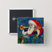 Badge Carré 5 Cm SANTA CLAUS BUGLER Soirée de Noël (Devant & derrière)