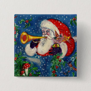 Badge Carré 5 Cm SANTA CLAUS BUGLER Soirée de Noël