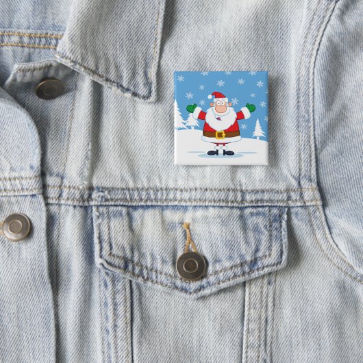 Badge Carré 5 Cm Santa Claus in Snowy Winter Scene (En situation)