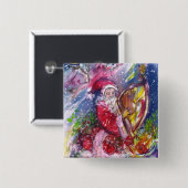 Badge Carré 5 Cm SANTA CLAUS JOUER LA CHEVAUCHE EN LUNDI Noël (Devant & derrière)