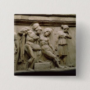 Badge Carré 5 Cm Sarcophage grec avec une scène montrant la