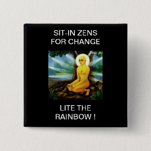 BADGE CARRÉ 5 CM S'ASSEOIR POUR LE CHANGEMENT ALLUME L'ARC-EN-CIEL