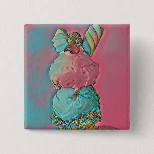 Badge Carré 5 Cm Saupoudrer de cônes de crème glacée