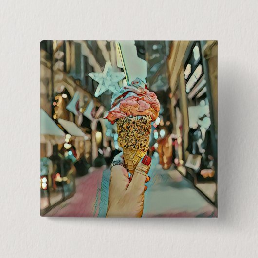 Badge Carré 5 Cm Saupoudrer de crème glacée (Devant)