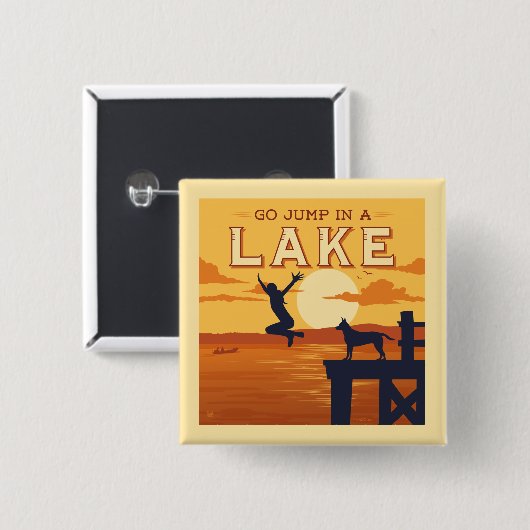 Badge Carré 5 Cm Sauter Sur Un Lac (Devant & derrière)