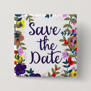 Badge Carré 5 Cm Sauvegarder la date de mariage vintage florale réc