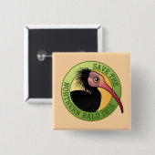 Badge Carré 5 Cm Sauvez IBIS chauve du nord (Devant & derrière)