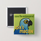 Badge Carré 5 Cm Sauvez l'ara du Spix mis en danger (Devant & derrière)