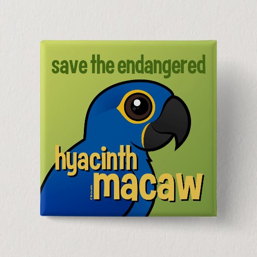 Badge Carré 5 Cm Sauvez l'ara mis en danger de jacinthe (Devant)