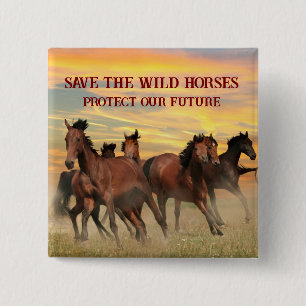 Badge Carré 5 Cm Sauvez Les Chevaux Sauvages