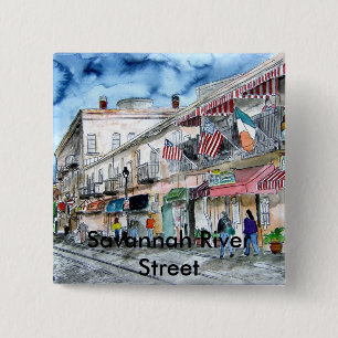 Badge Carré 5 Cm savannah_river_street_painting, la rivière