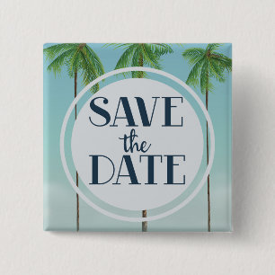 Badge Carré 5 Cm Save The Date Vintage Tropical Palms
