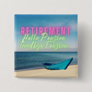 Badge Carré 5 Cm Scène de bateau et de plage pour la retraite