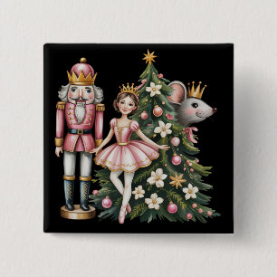 Badge Carré 5 Cm Scène de casse-noisette rétro Noël vintage assorti