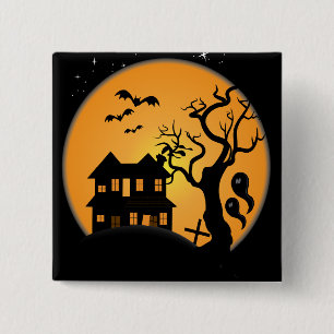Badge Carré 5 Cm scène de maison hantée halloween effrayante vecteu