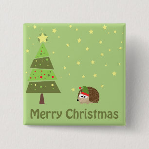 Badge Carré 5 Cm Scène de Noël de Hérisson