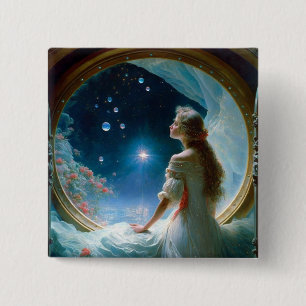 Badge Carré 5 Cm Scène de nuit magique Imaginaire Art