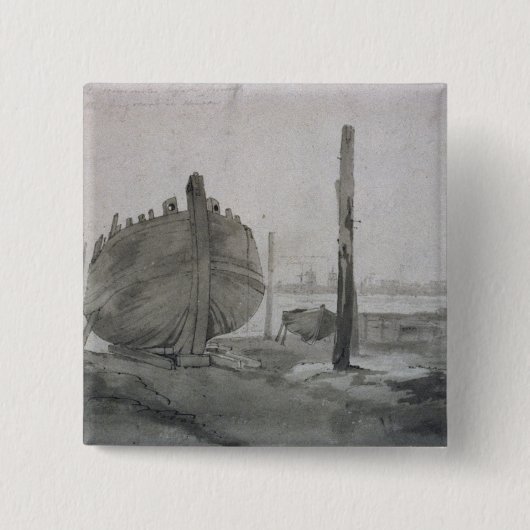 Badge Carré 5 Cm Scène de rivière de John Constable | avec le (Devant)