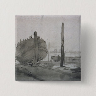 Badge Carré 5 Cm Scène de rivière de John Constable avec le