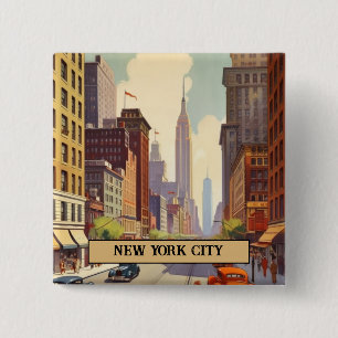 Badge Carré 5 Cm Scène de rue vintage à New York Texte personnalisé