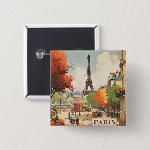 Badge Carré 5 Cm Scène de rue vintage Paris Tour Eiffel