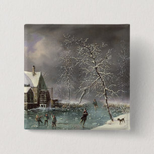 Badge Carré 5 Cm Scène d'hiver