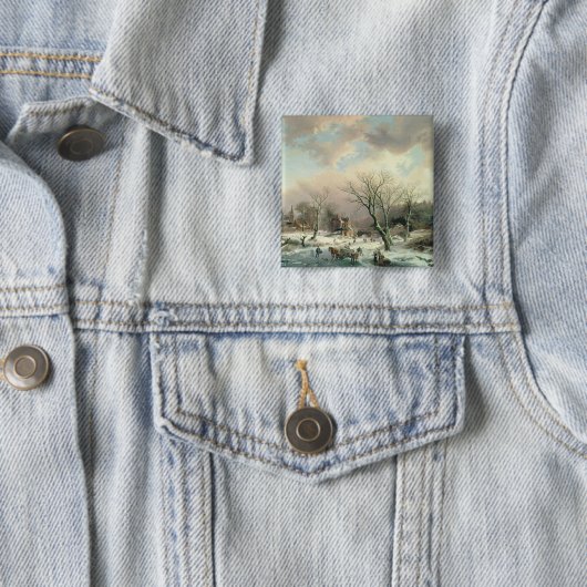 Badge Carré 5 Cm Scène d'hiver (En situation)