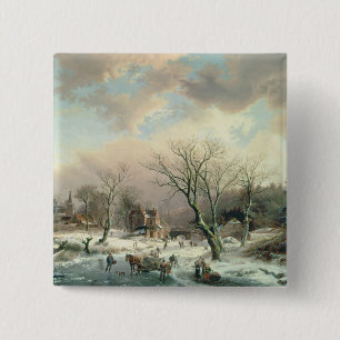 Badge Carré 5 Cm Scène d'hiver