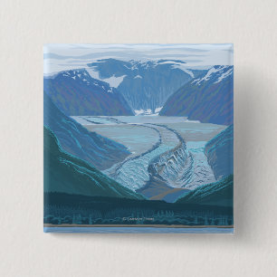 Badge Carré 5 Cm Scène glaciaire - Seldovia, Alaska