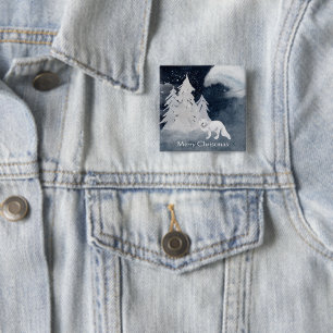 Badge Carré 5 Cm Scène hivernale sombre classique avec Noël renard 