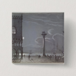 Badge Carré 5 Cm Scène nocturne de Palazzo Ducale et les deux Colu