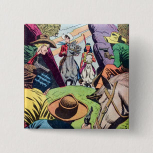 Badge Carré 5 Cm Scène vintage de bande dessinée Old West
