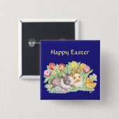 Badge Carré 5 Cm Scène vintage de Pâques (Devant & derrière)