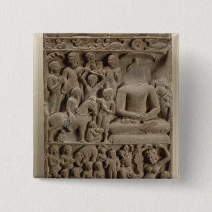 Badge Carré 5 Cm Scènes de la vie de Bouddha, Sarnath, uttar