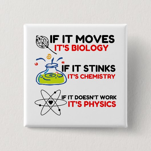 BADGE CARRÉ 5 CM SCIENCE BIOLOGY CHIMIISTRY PHYSICS (Devant)