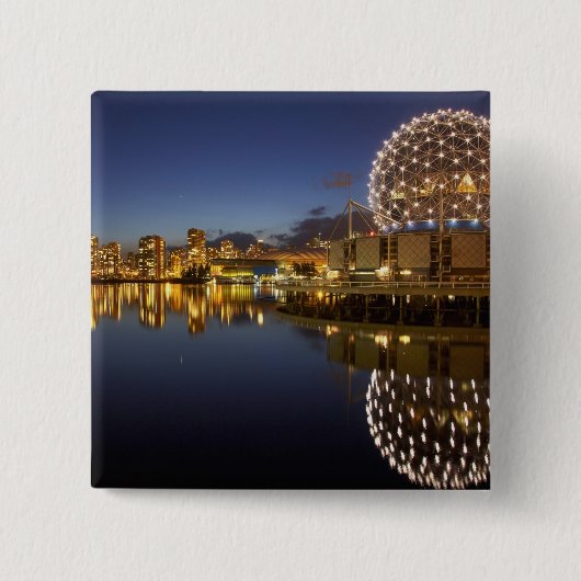 Badge Carré 5 Cm Science World et CBD se reflètent dans False Creek (Devant)