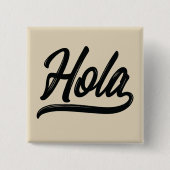 Badge Carré 5 Cm Script Hola (Noir) (Devant)