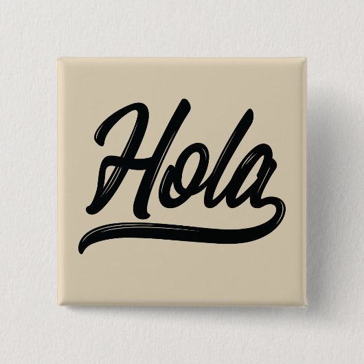 Badge Carré 5 Cm Script Hola (Noir) (Devant)