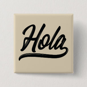 Badge Carré 5 Cm Script Hola (Noir)