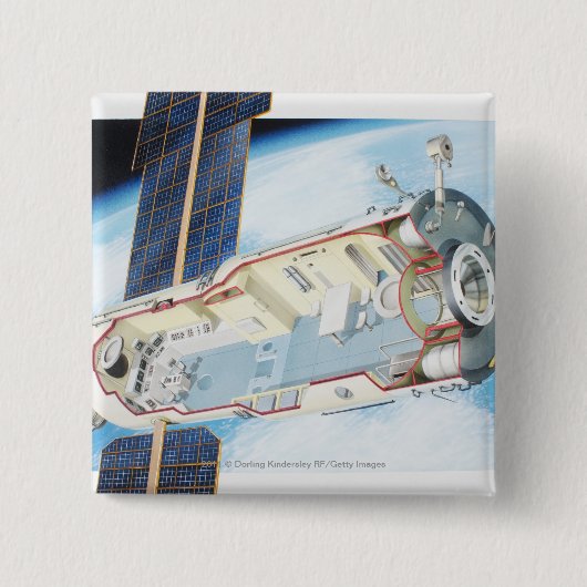 Badge Carré 5 Cm Section transversale de station spatiale actionnée (Devant)