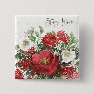 Badge Carré 5 Cm Séjournez au chaud - Fleurs de vacances