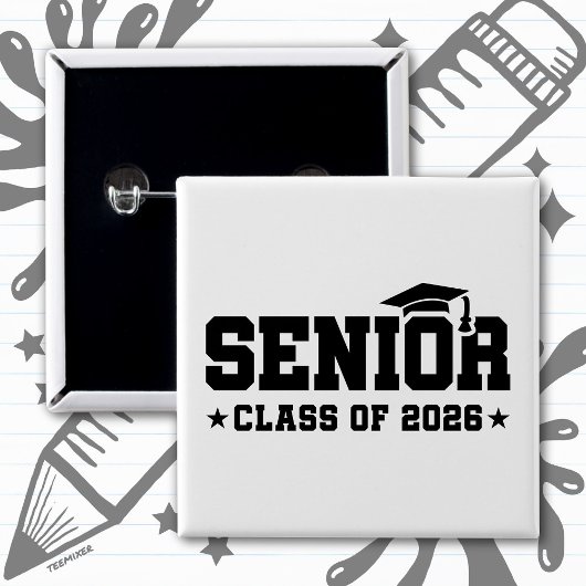 Badge Carré 5 Cm Senior Class of 2026 Bold Graduation Typography