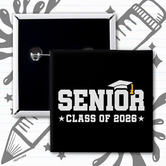 Badge Carré 5 Cm Senior Class of 2026 Bold Graduation Typography