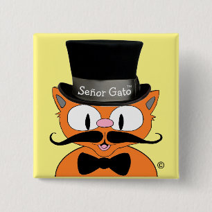Badge Carré 5 Cm Señor Gato™ Chat à la Moustache de Dessin Animé