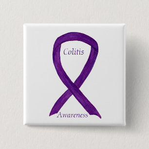 Badge Carré 5 Cm Sensibilisation à la colite Ruban violet Épingle p