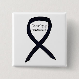 Badge Carré 5 Cm Sensibilisation à la Narcolepsie Ruban Noir Épingl