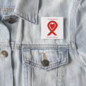 Badge Carré 5 Cm Sensibilisation à l'abus d'alcool Ruban cardiaque  (En situation)