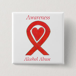 Badge Carré 5 Cm Sensibilisation à l'abus d'alcool Ruban cardiaque