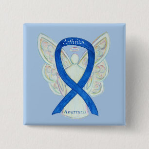 Badge Carré 5 Cm Sensibilisation à l'arthrite Bleu Ruban Angle Pers
