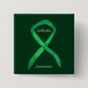 Badge Carré 5 Cm Sensibilisation à l'arthrite Ruban vert Épinglette